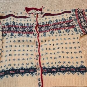 Vintage Fair Island Xlg L.L. Bean Red and Cream Nordic Cardigan, Freeport ,Maine